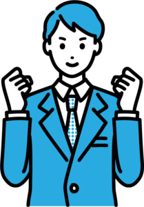 両手でガッツポーズをする男の人