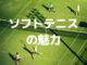 テニスコートにソフトテニスの魅力と書いてある画像
