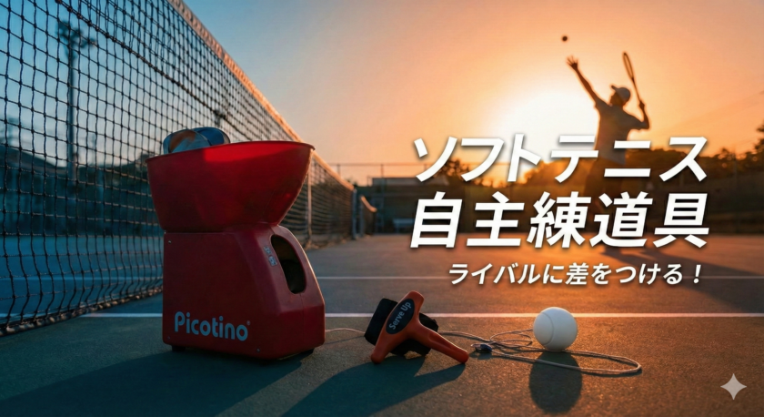 ソフトテニス自主練道具という文字が書かれ画像