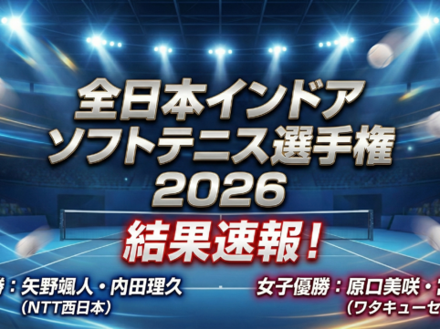 全日本インドアソフトテニス選手権と書かれたテニスコートの画像