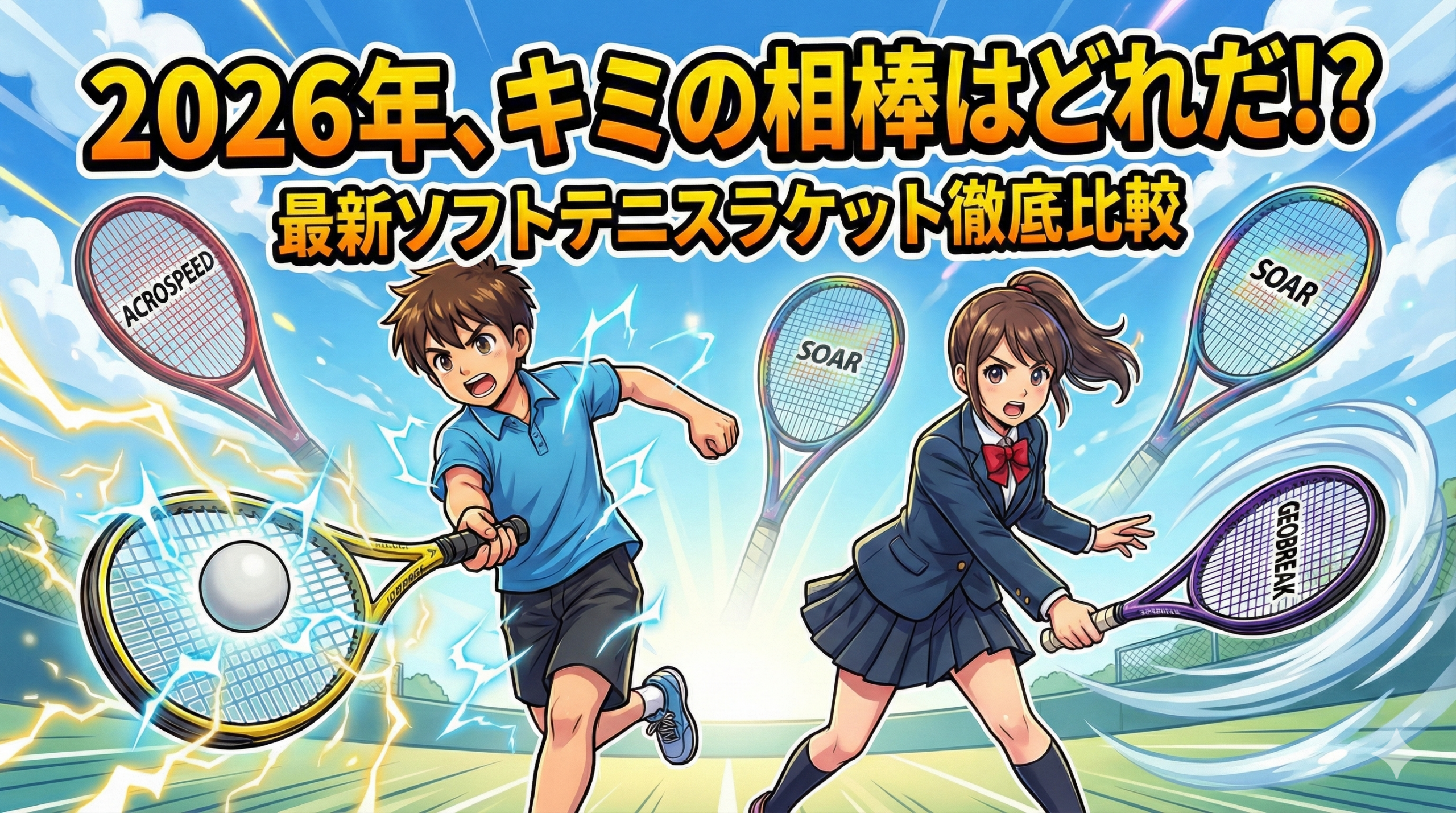 ソフトテニスをする男女のイラスト