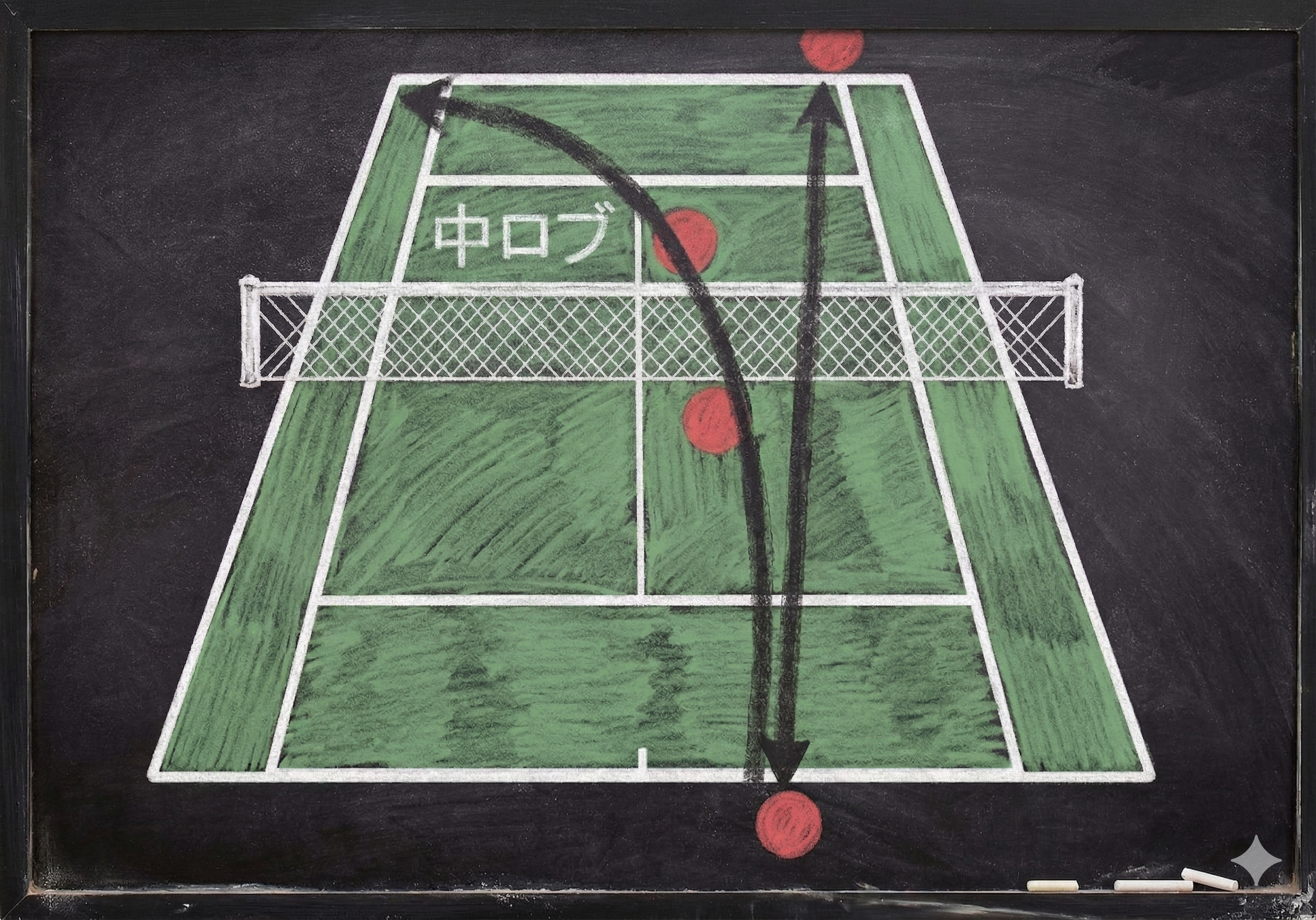 ソフトテニスの中ロブの弾道イメージ