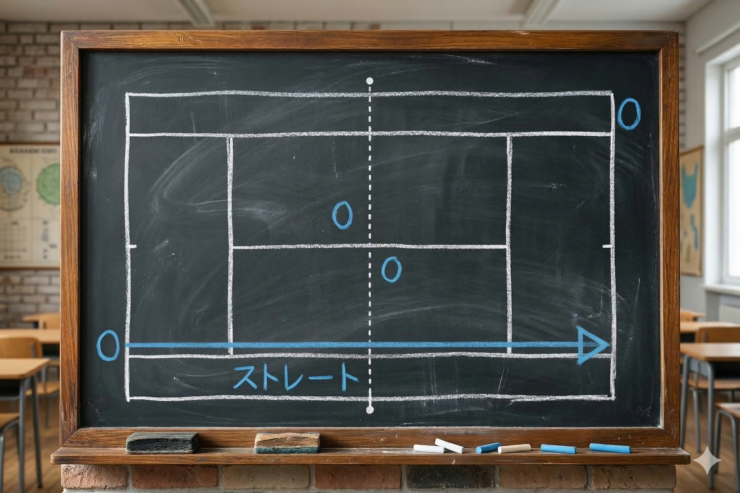 ソフトテニスのストレート打ちのイメージ