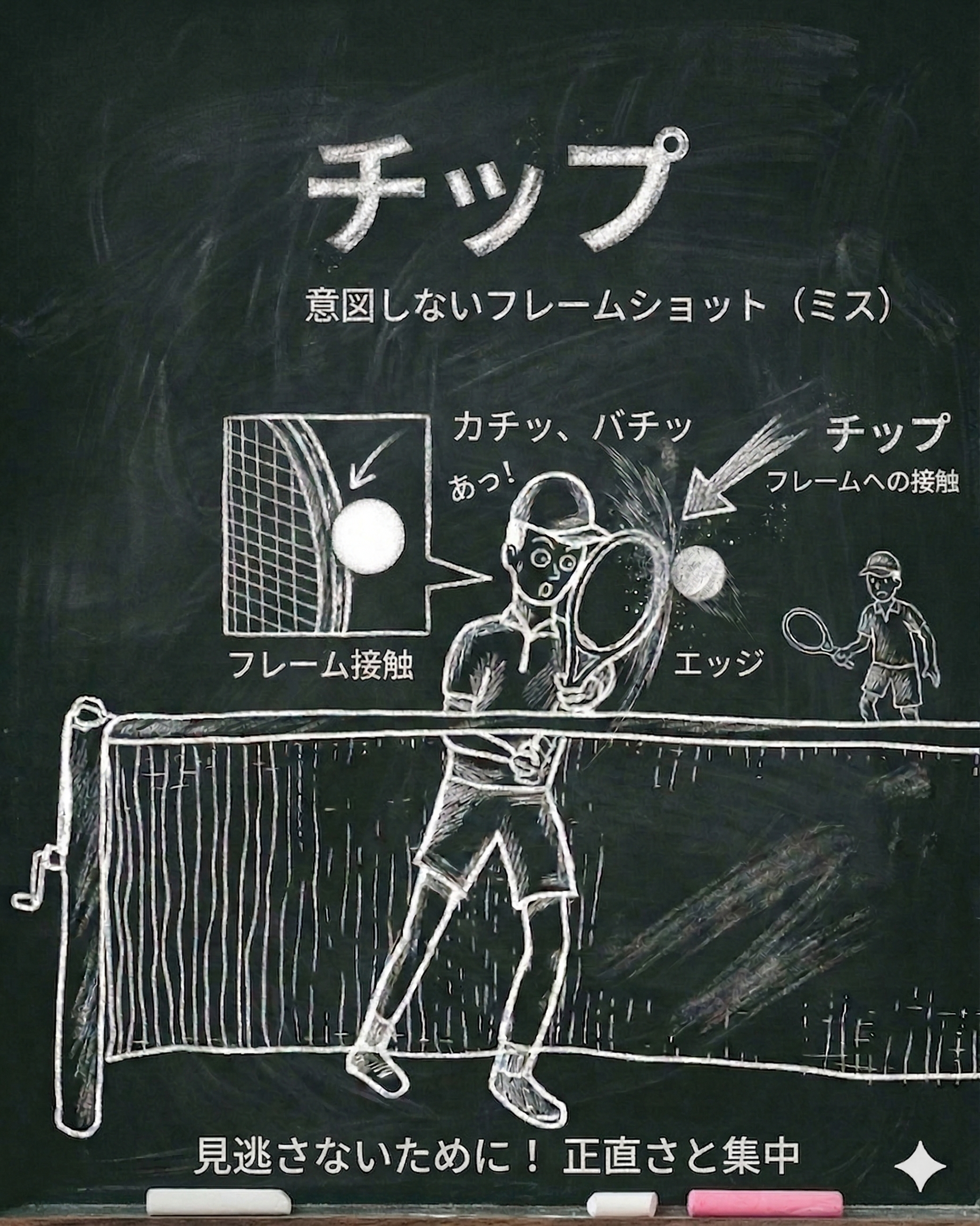 ラケットのフレームに当たるチップのイメージ